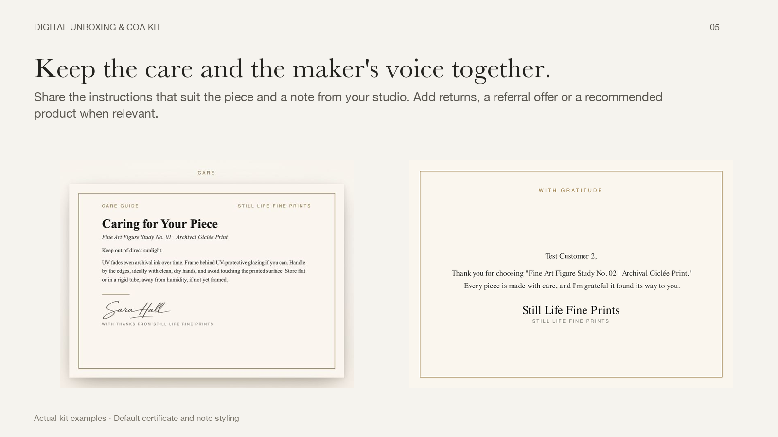 Branded care information and a personal maker's note