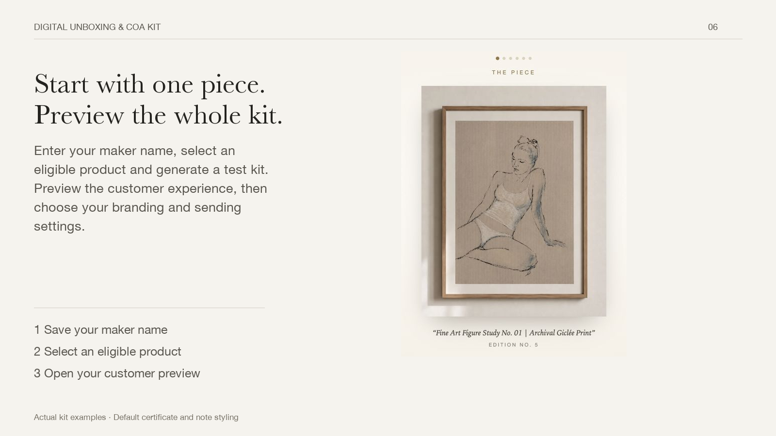 The customer preview and the three steps to start a kit